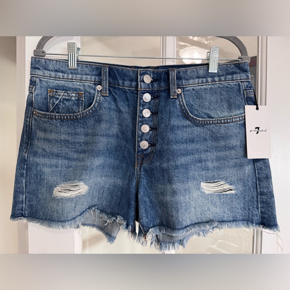 7 for all Mankind Monroe Cutoff Denim Blue Distressed Women Shorts - Size 30